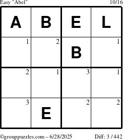 The grouppuzzles.com Easy Abel puzzle for Saturday June 28, 2025 with the first 3 steps marked