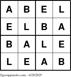 The grouppuzzles.com Answer grid for the Abel puzzle for Saturday June 28, 2025