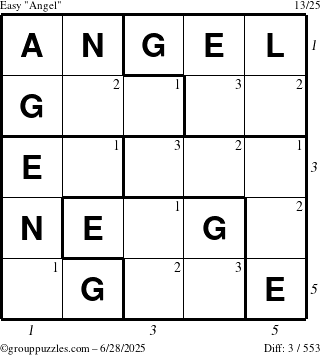 The grouppuzzles.com Easy Angel puzzle for Saturday June 28, 2025 with all 3 steps marked