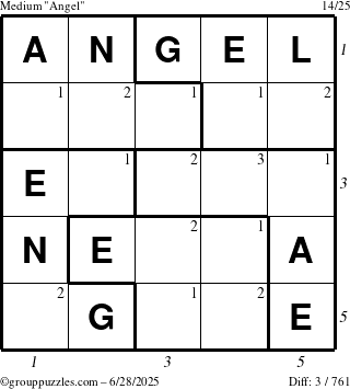 The grouppuzzles.com Medium Angel puzzle for Saturday June 28, 2025 with all 3 steps marked