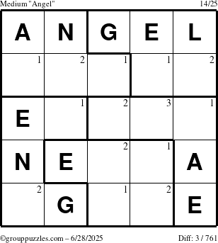 The grouppuzzles.com Medium Angel puzzle for Saturday June 28, 2025 with the first 3 steps marked