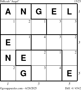 The grouppuzzles.com Difficult Angel puzzle for Saturday June 28, 2025 with all 4 steps marked