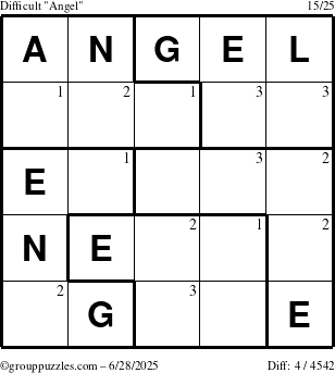 The grouppuzzles.com Difficult Angel puzzle for Saturday June 28, 2025 with the first 3 steps marked