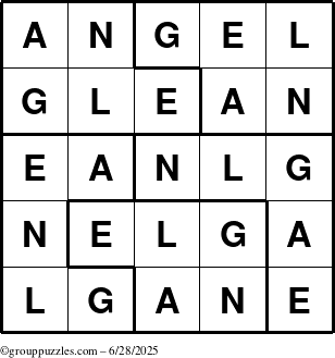The grouppuzzles.com Answer grid for the Angel puzzle for Saturday June 28, 2025