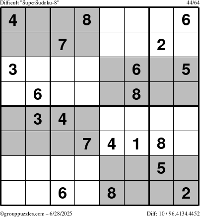 The grouppuzzles.com Difficult SuperSudoku-8 puzzle for Saturday June 28, 2025