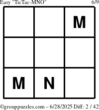 The grouppuzzles.com Easy TicTac-MNO puzzle for Saturday June 28, 2025