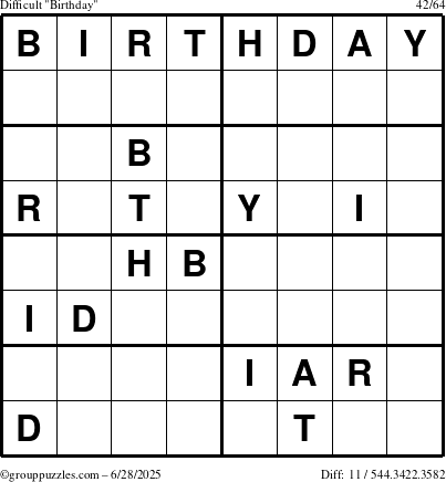 The grouppuzzles.com Difficult Birthday puzzle for Saturday June 28, 2025