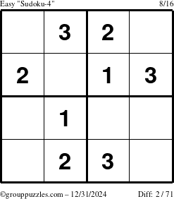 The grouppuzzles.com Easy Sudoku-4 puzzle for Tuesday December 31, 2024