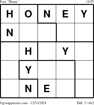 The grouppuzzles.com Easy Honey puzzle for Tuesday December 31, 2024