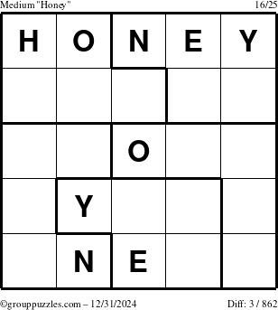 The grouppuzzles.com Medium Honey puzzle for Tuesday December 31, 2024