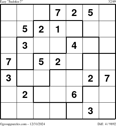 The grouppuzzles.com Easy Sudoku-7 puzzle for Tuesday December 31, 2024