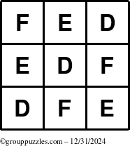 The grouppuzzles.com Answer grid for the TicTac-DEF puzzle for Tuesday December 31, 2024