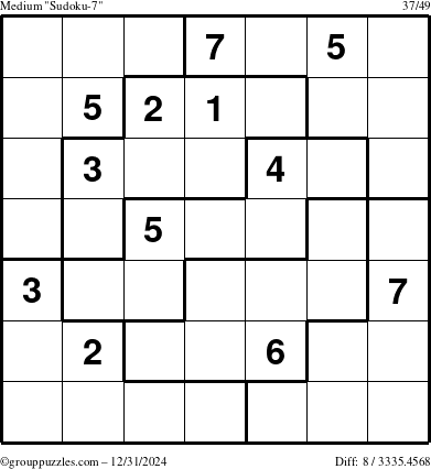 The grouppuzzles.com Medium Sudoku-7 puzzle for Tuesday December 31, 2024