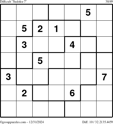 The grouppuzzles.com Difficult Sudoku-7 puzzle for Tuesday December 31, 2024