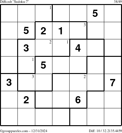 The grouppuzzles.com Difficult Sudoku-7 puzzle for Tuesday December 31, 2024 with the first 3 steps marked