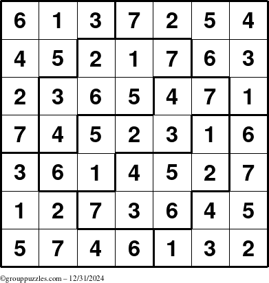 The grouppuzzles.com Answer grid for the Sudoku-7 puzzle for Tuesday December 31, 2024