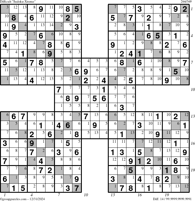 The grouppuzzles.com Difficult Sudoku-Xtreme puzzle for Tuesday December 31, 2024 with all 14 steps marked