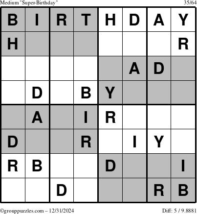 The grouppuzzles.com Medium Super-Birthday puzzle for Tuesday December 31, 2024