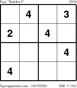 The grouppuzzles.com Easy Sudoku-4 puzzle for Thursday October 15, 2026