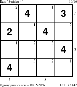 The grouppuzzles.com Easy Sudoku-4 puzzle for Thursday October 15, 2026 with all 3 steps marked