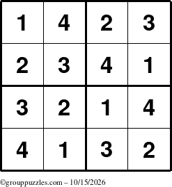The grouppuzzles.com Answer grid for the Sudoku-4 puzzle for Thursday October 15, 2026