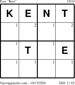 The grouppuzzles.com Easy Kent puzzle for Thursday October 15, 2026 with the first 2 steps marked