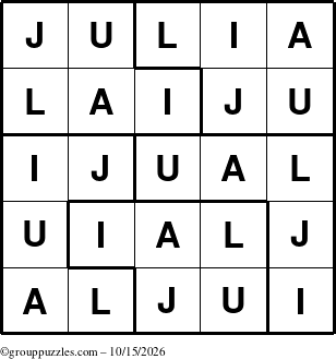 The grouppuzzles.com Answer grid for the Julia puzzle for Thursday October 15, 2026