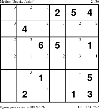 The grouppuzzles.com Medium Sudoku-Junior puzzle for Thursday October 15, 2026 with the first 3 steps marked
