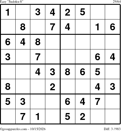 The grouppuzzles.com Easy Sudoku-8 puzzle for Thursday October 15, 2026