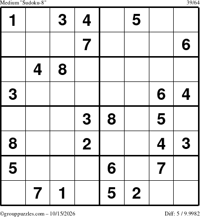 The grouppuzzles.com Medium Sudoku-8 puzzle for Thursday October 15, 2026