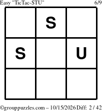 The grouppuzzles.com Easy TicTac-STU puzzle for Thursday October 15, 2026