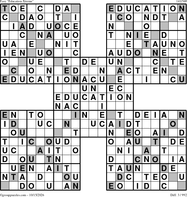 The grouppuzzles.com Easy Education-Xtreme puzzle for Thursday October 15, 2026