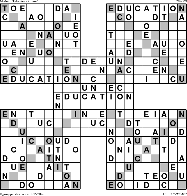 The grouppuzzles.com Medium Education-Xtreme puzzle for Thursday October 15, 2026