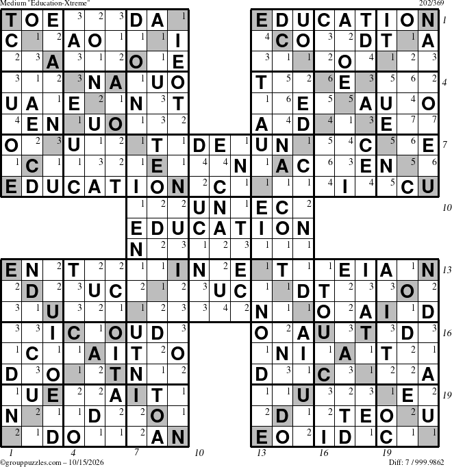 The grouppuzzles.com Medium Education-Xtreme puzzle for Thursday October 15, 2026 with all 7 steps marked
