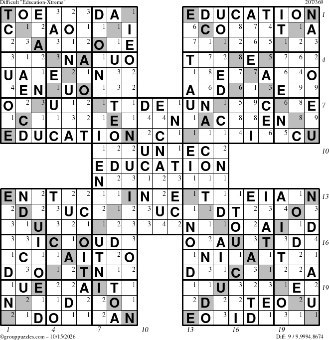 The grouppuzzles.com Difficult Education-Xtreme puzzle for Thursday October 15, 2026, suitable for printing, with all 9 steps marked
