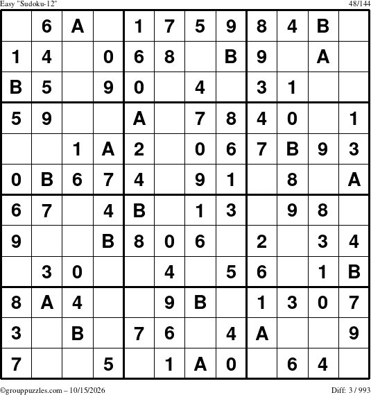 The grouppuzzles.com Easy Sudoku-12 puzzle for Thursday October 15, 2026