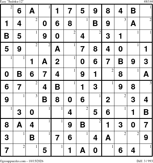 The grouppuzzles.com Easy Sudoku-12 puzzle for Thursday October 15, 2026 with the first 3 steps marked
