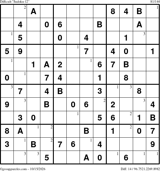The grouppuzzles.com Difficult Sudoku-12 puzzle for Thursday October 15, 2026 with the first 3 steps marked