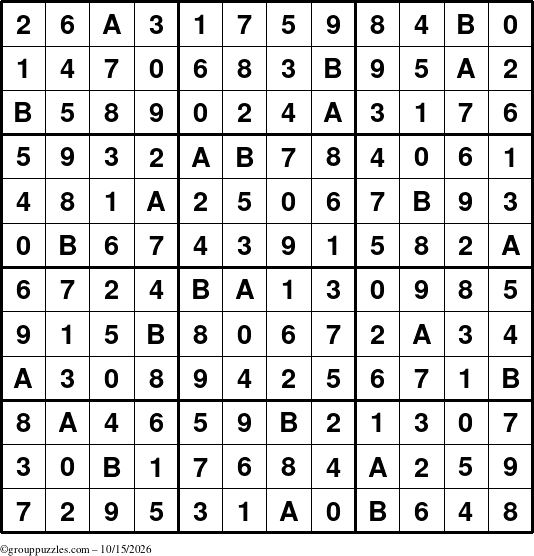 The grouppuzzles.com Answer grid for the Sudoku-12 puzzle for Thursday October 15, 2026