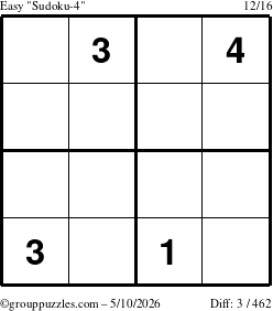 The grouppuzzles.com Easy Sudoku-4 puzzle for Sunday May 10, 2026