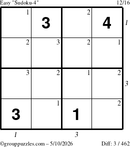 The grouppuzzles.com Easy Sudoku-4 puzzle for Sunday May 10, 2026 with all 3 steps marked