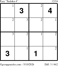 The grouppuzzles.com Easy Sudoku-4 puzzle for Sunday May 10, 2026 with the first 3 steps marked