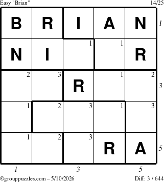 The grouppuzzles.com Easy Brian puzzle for Sunday May 10, 2026 with all 3 steps marked