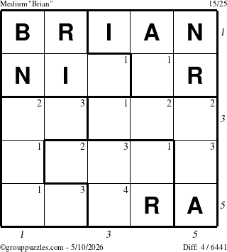 The grouppuzzles.com Medium Brian puzzle for Sunday May 10, 2026 with all 4 steps marked