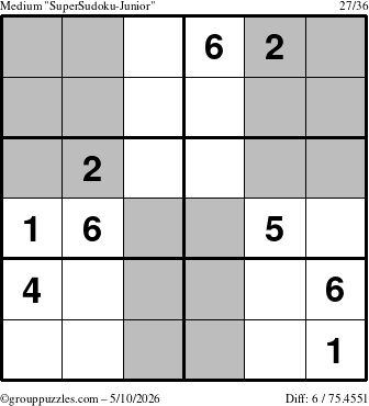 The grouppuzzles.com Medium SuperSudoku-Junior puzzle for Sunday May 10, 2026