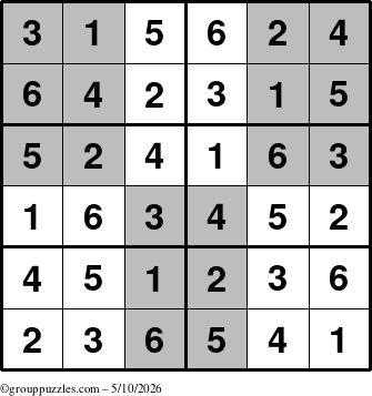 The grouppuzzles.com Answer grid for the SuperSudoku-Junior puzzle for Sunday May 10, 2026