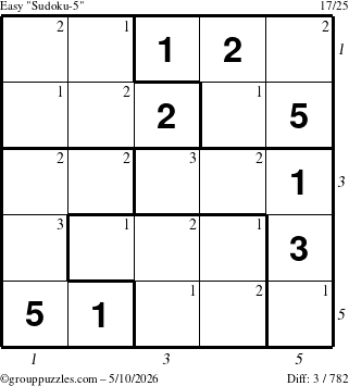The grouppuzzles.com Easy Sudoku-5 puzzle for Sunday May 10, 2026 with all 3 steps marked