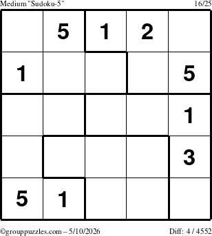 The grouppuzzles.com Medium Sudoku-5 puzzle for Sunday May 10, 2026