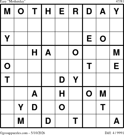 The grouppuzzles.com Easy Motherday puzzle for Sunday May 10, 2026