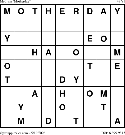 The grouppuzzles.com Medium Motherday puzzle for Sunday May 10, 2026